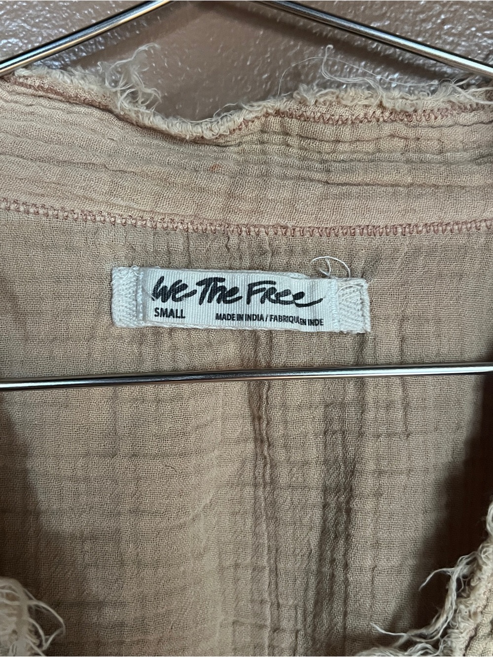 We The Free Frayed Gauze Button-Front Tunic in Light Tan - Picture 5 of 5
